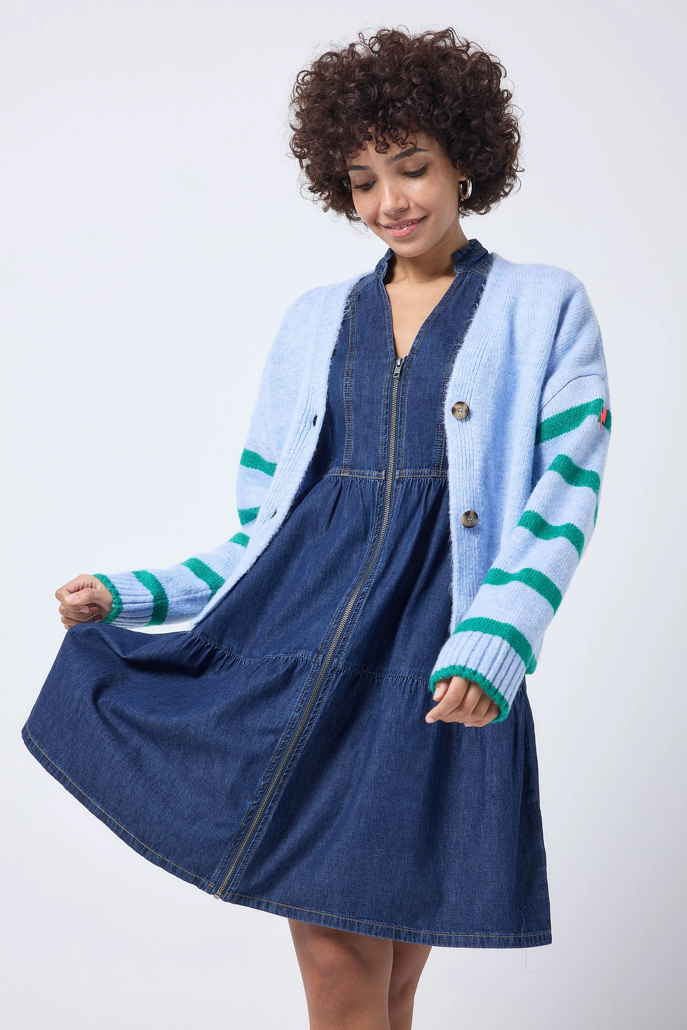 Light Blue and Green Stripe Cardigan