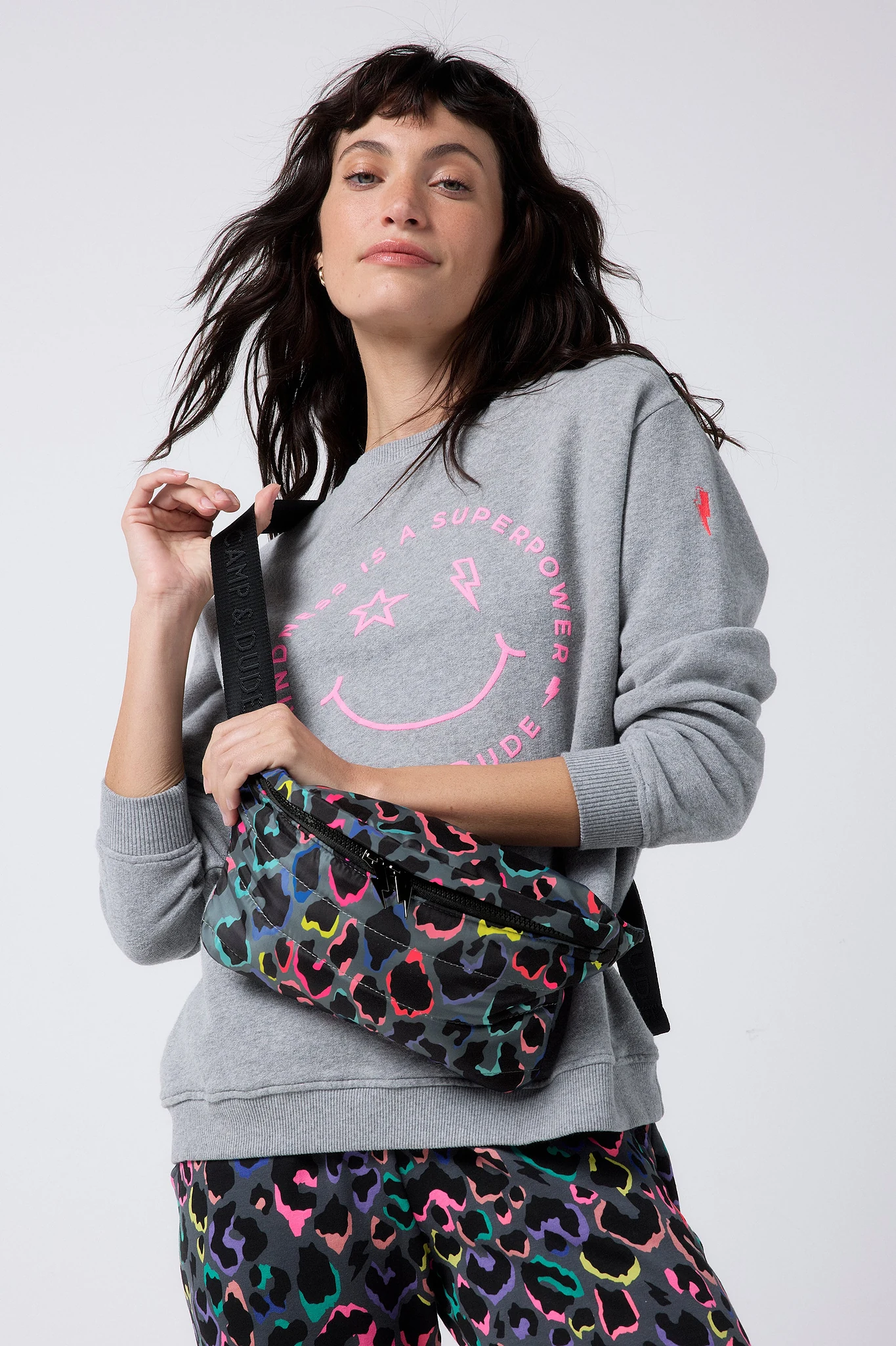Grey with Rainbow Shadow Leopard Puffer Bum Bag