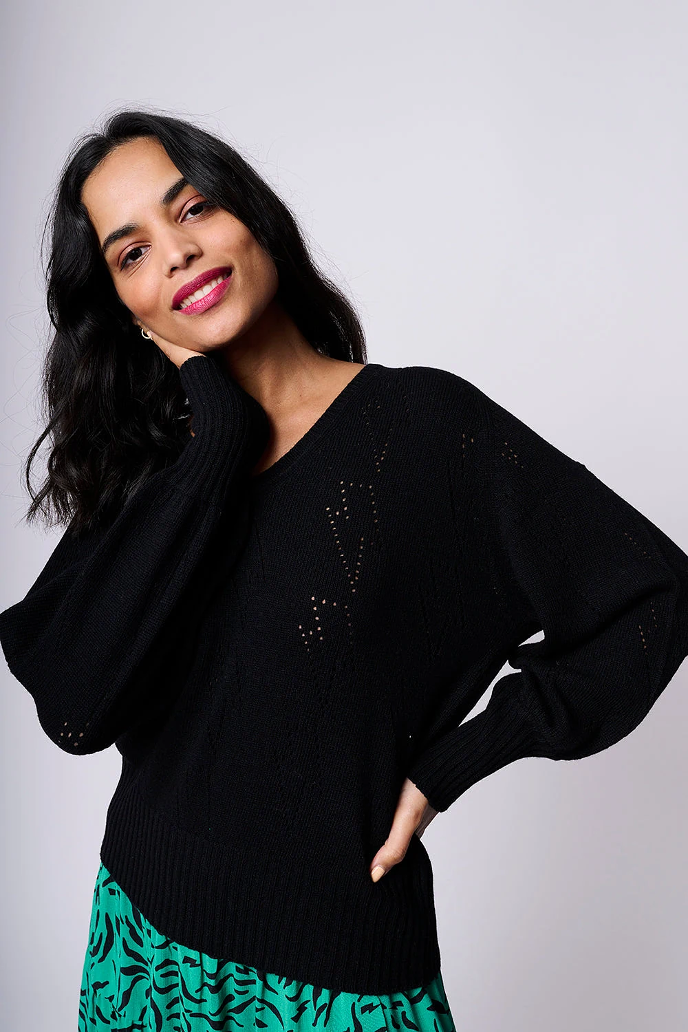 Black Pointelle Knitted Jumper