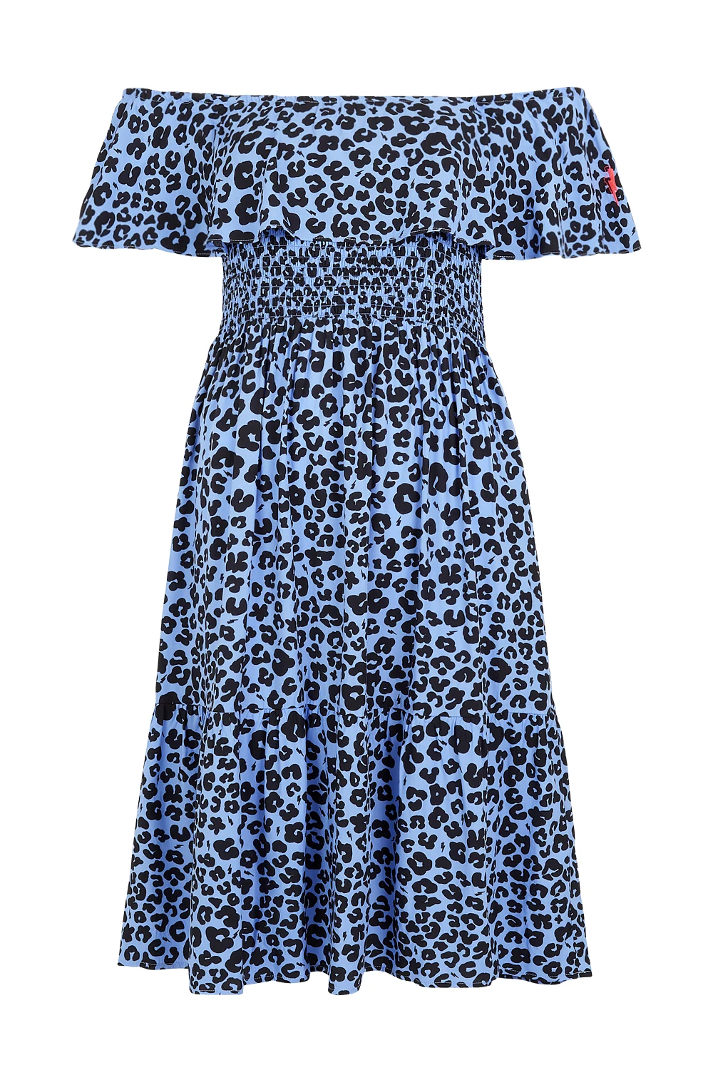 Soft Blue with Black Floral Leopard Short Bardot Dress