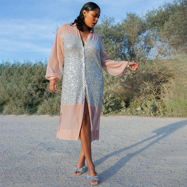 Sequin Mix Lila Shirt Dress